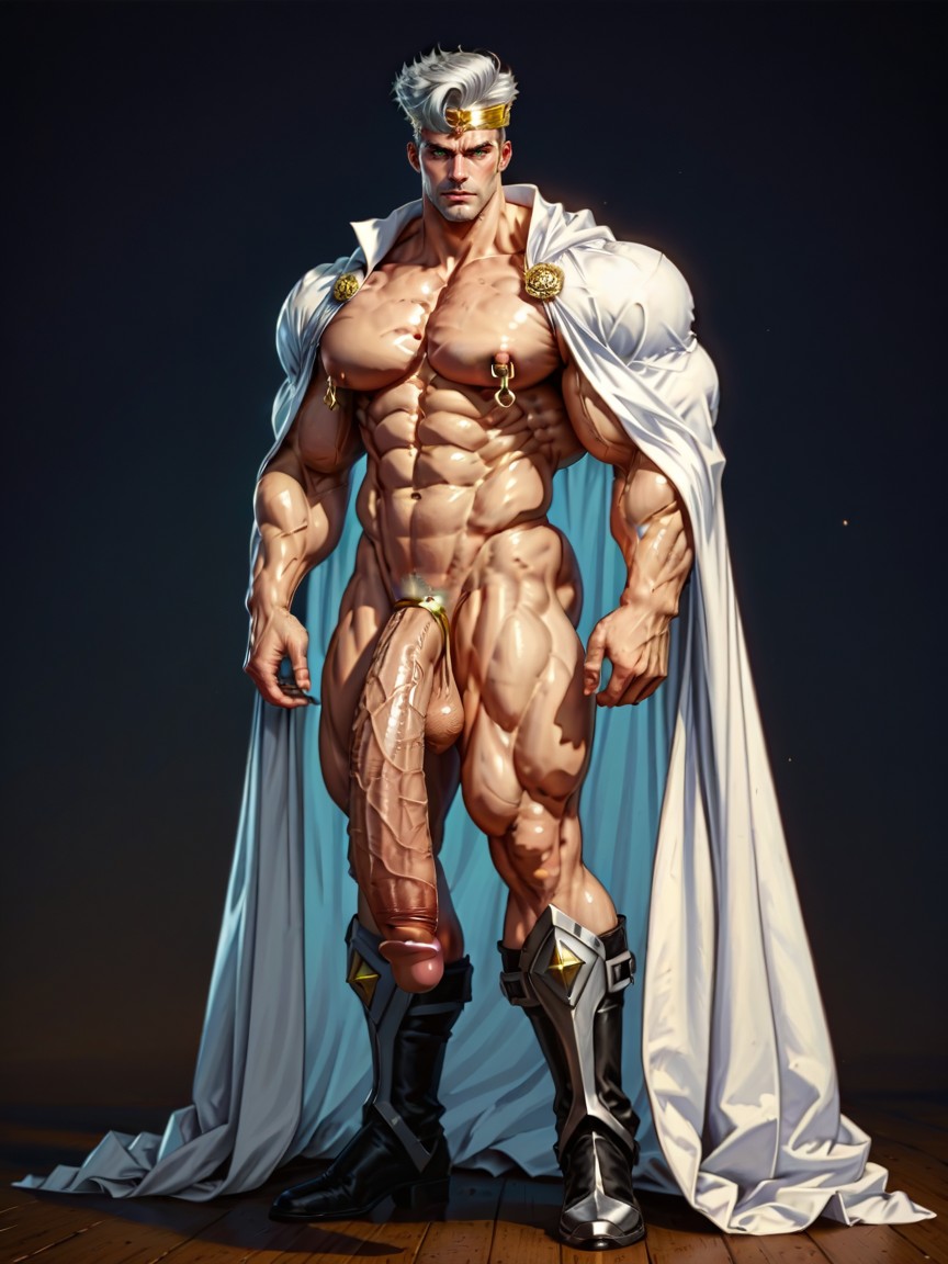 Hyper Handsome Naked Male Bodybuilder, Gigantic Long Penis, Drooling AI Gay Porn