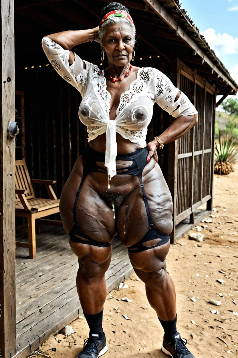 Grey Hair, Ripped Clothes , Thick Thighs AI Porn