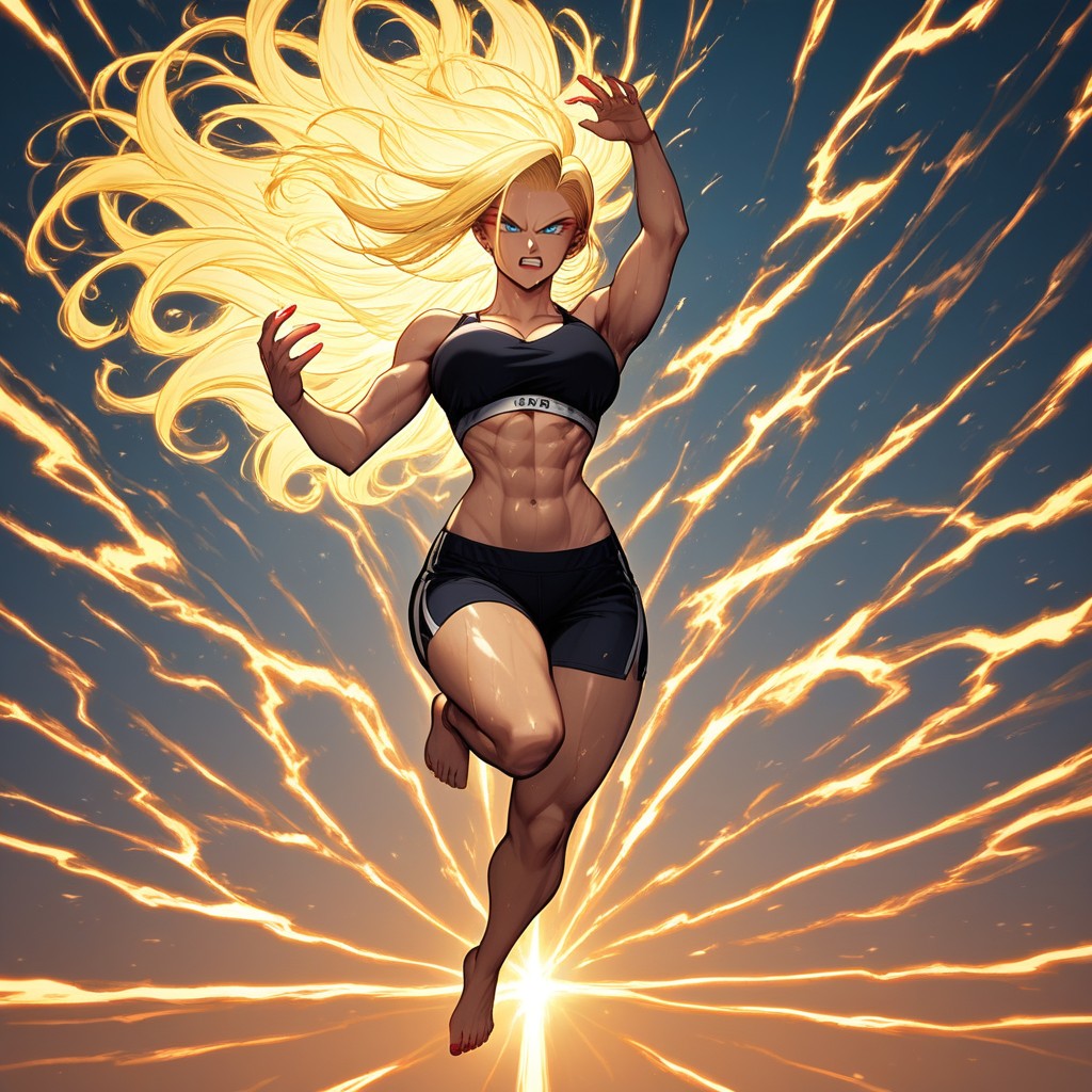 25+, Powering Up, Sparks Of Blue Electricity Everywhere Around Body Wildly Hentai IA