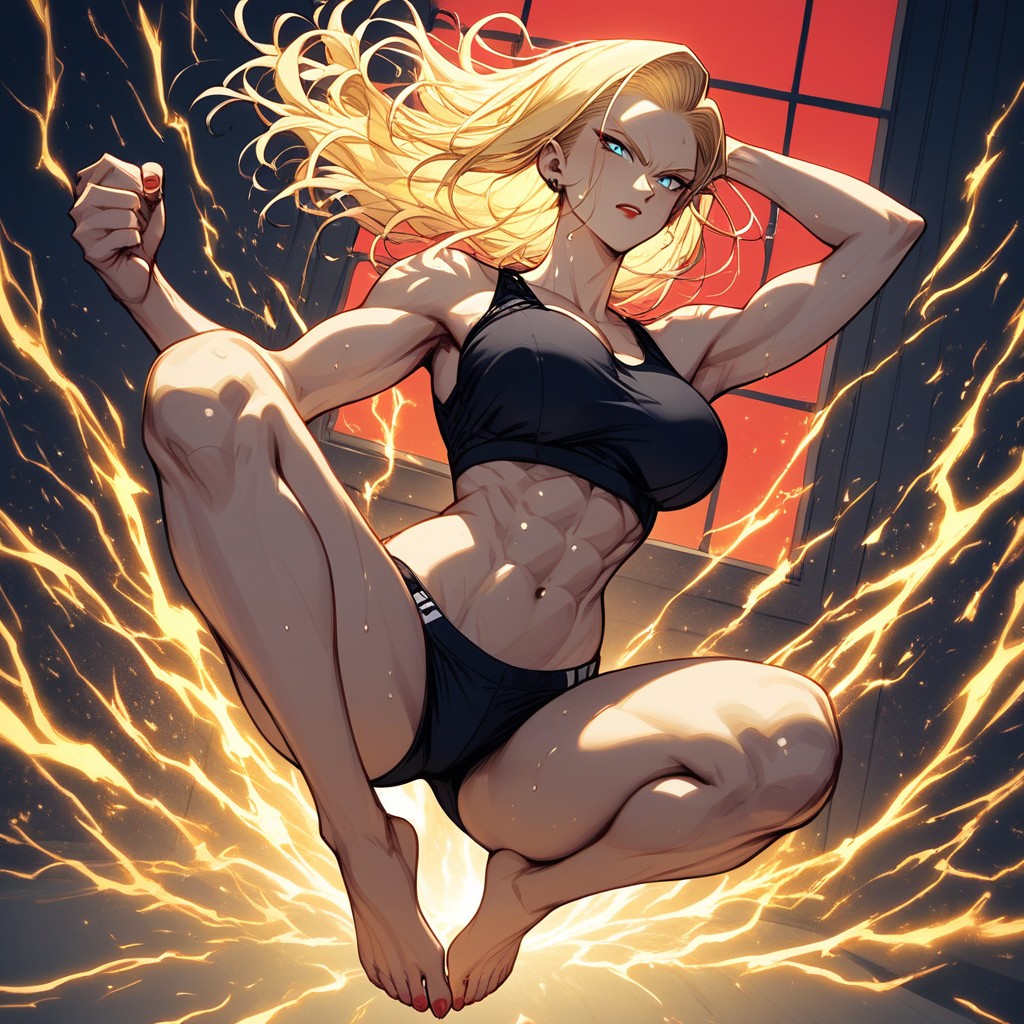 Wearing A Black Nike Sports Bra, Powering Up, Blue Eyes Hentai AI Porn