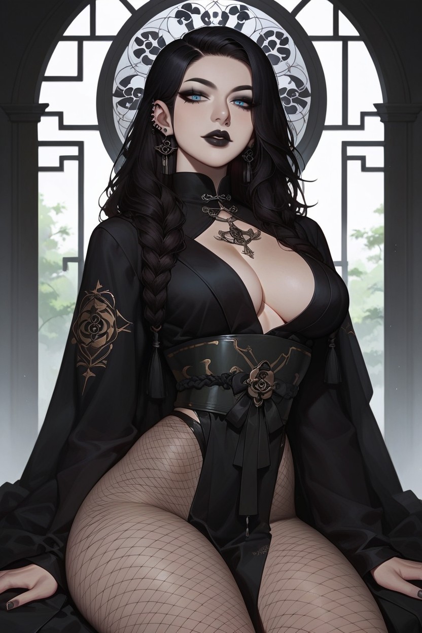 Black Hair, Goth Woman, Thick Thighs Hentai AI Porn