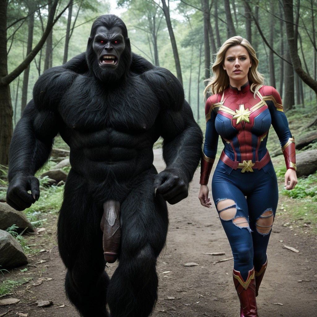Giant Beast Like King Kong Behind Her, Girlfriend-like Face, Beast With Huge Black Penis AI Porn