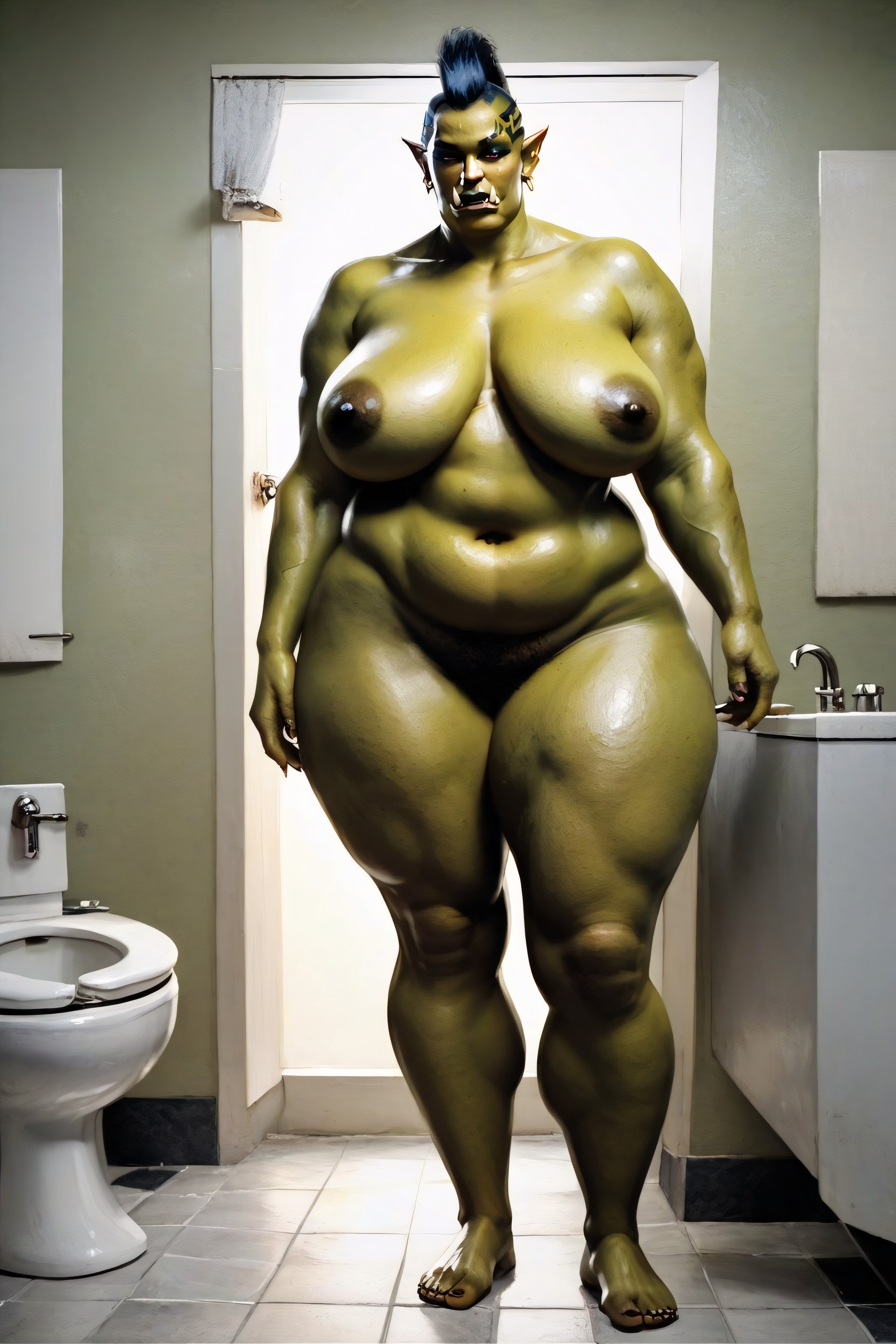 Giant Saggy Breasts, Large Ass, Brown Areolas AI Porn