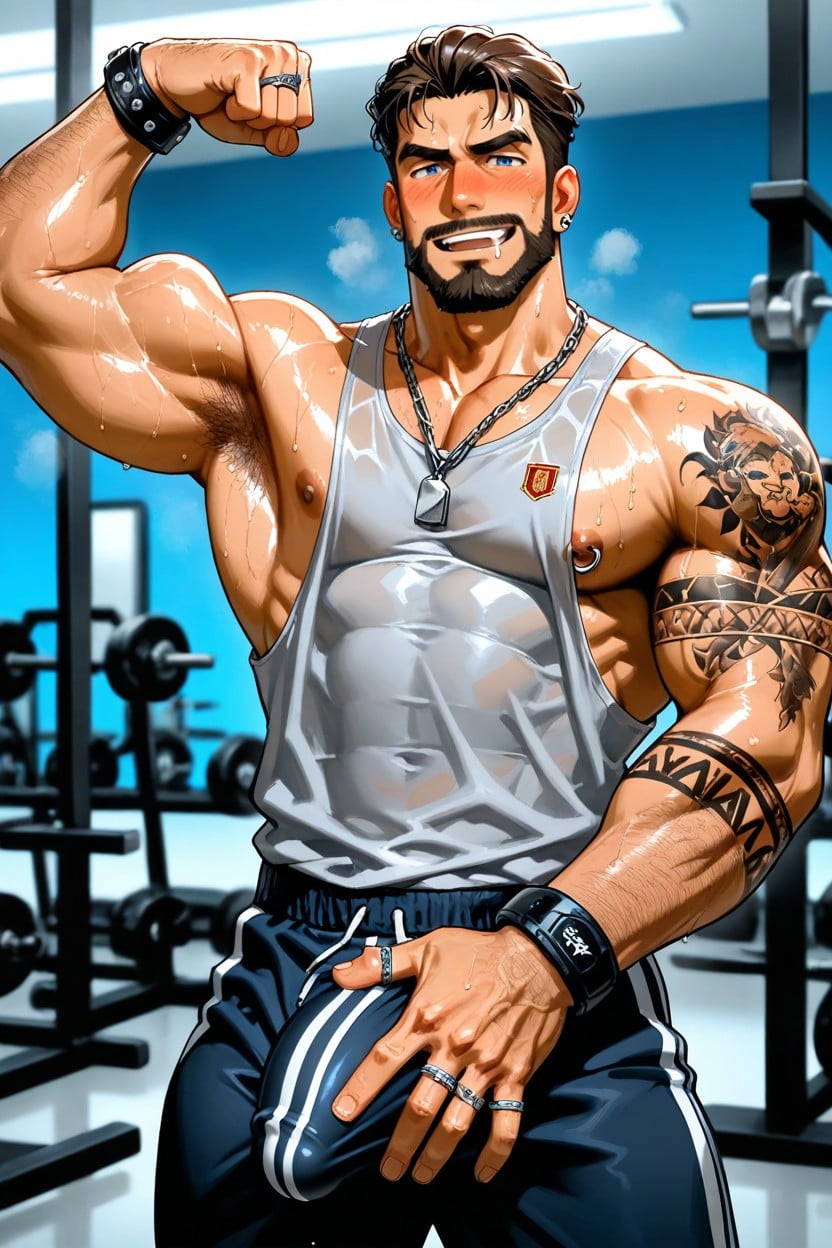 Joggers With Bulge, Highly Detailed Art Not Naked, Many Finger Rings AI Gay Porn
