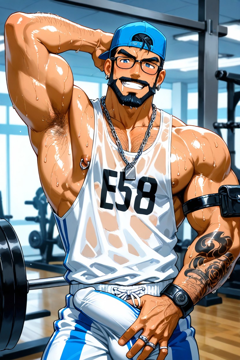 Erection, At The Gym, Leather Harness AI Gay Porn