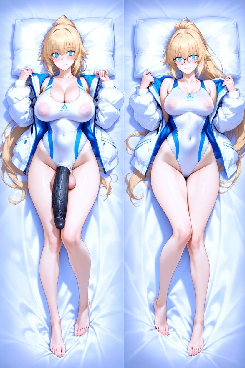 Dakimakura Style, With Clothes, Wearing A White One-piece Swimsuit Hentai AI Porn