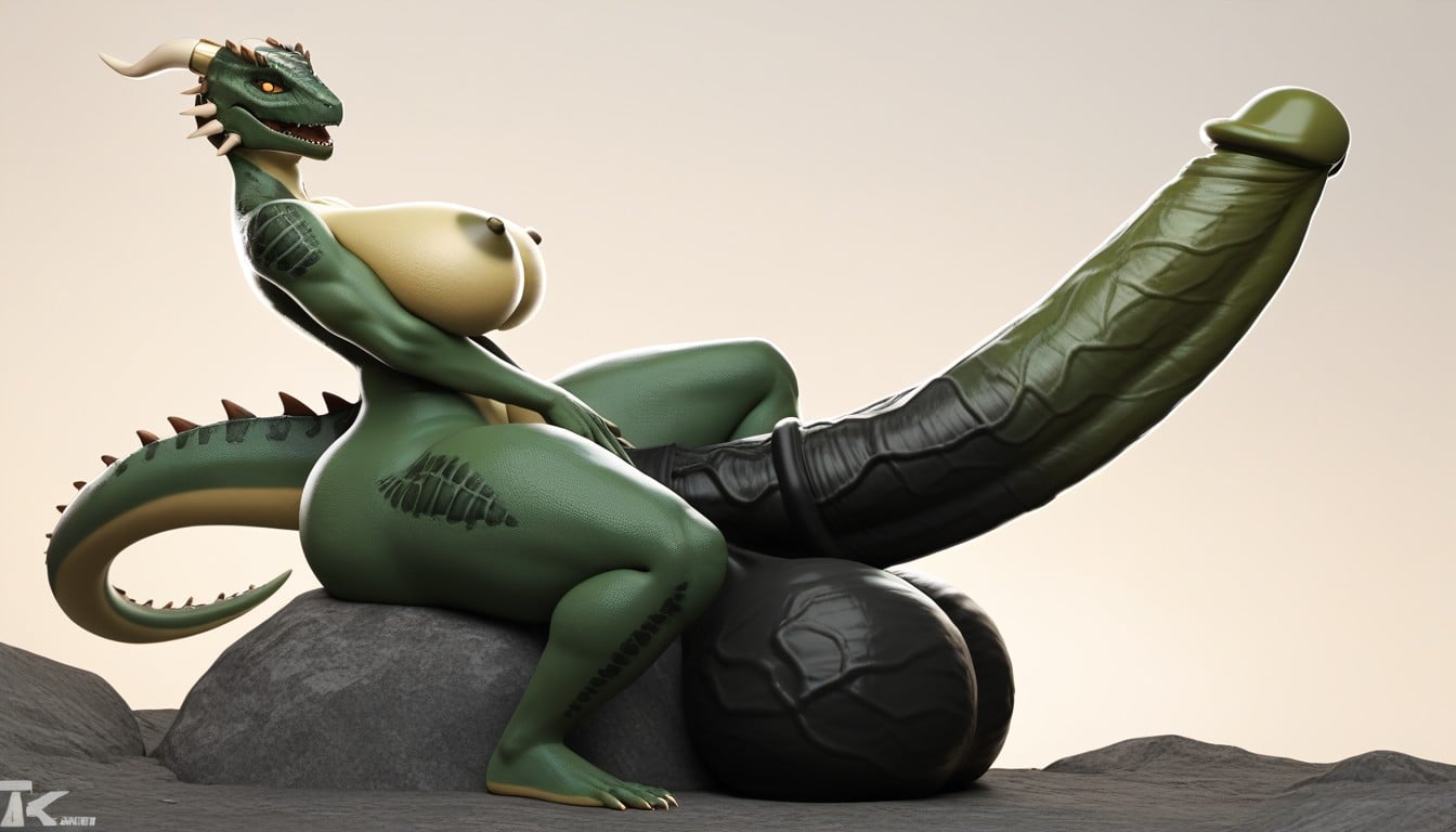 Naked, Wide Flared Cock Head, Anthro Lizard Furry AI Porn
