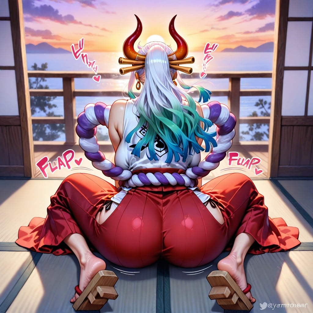 Detailed Male Hold On To The Two Yamato Horns, Cinematic View, A Horned Headdress Hentai AI Porn