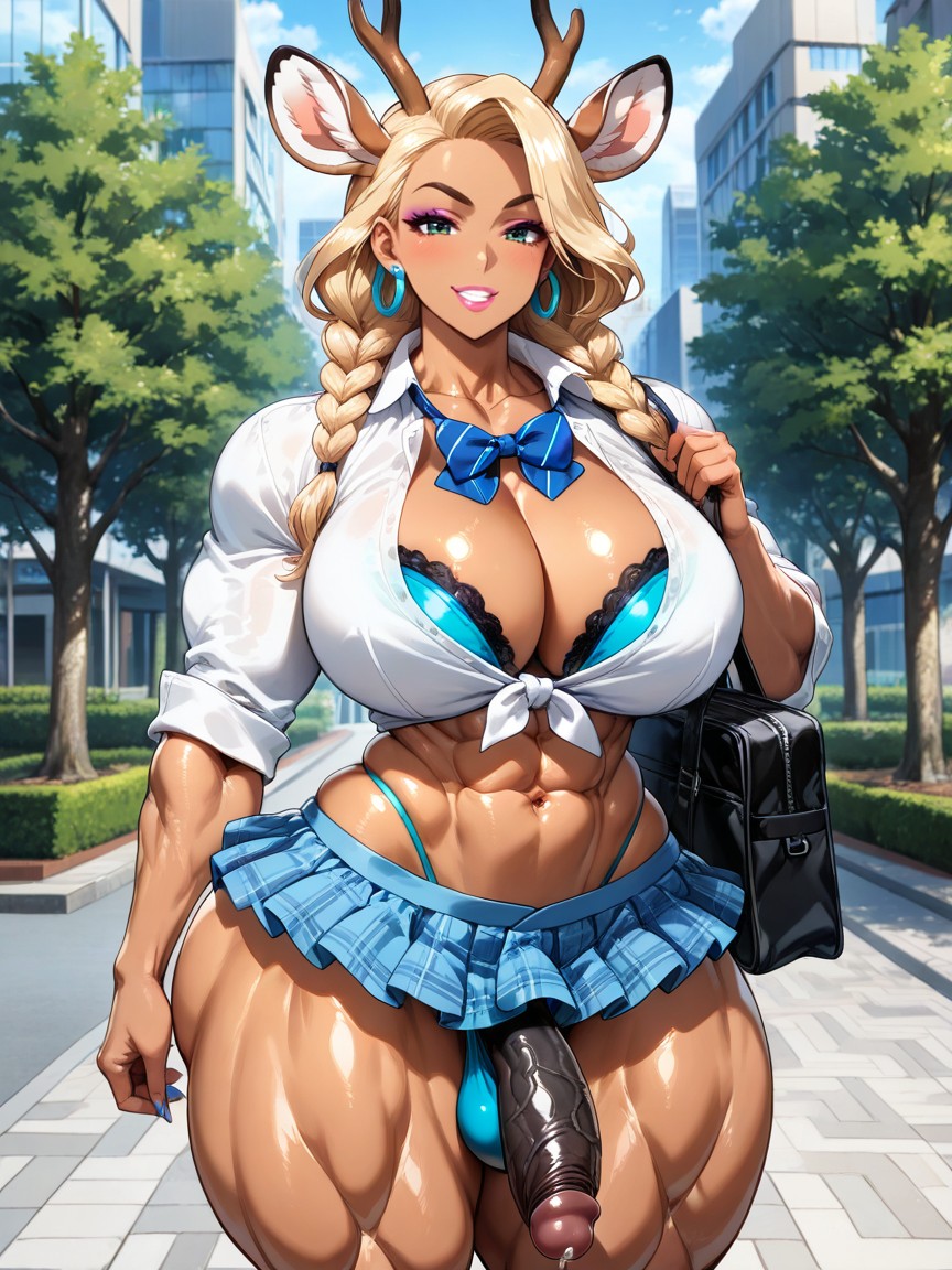 Small, Exaggerated Ultra Waist, White-tailed Deer Head AI Gay Porn