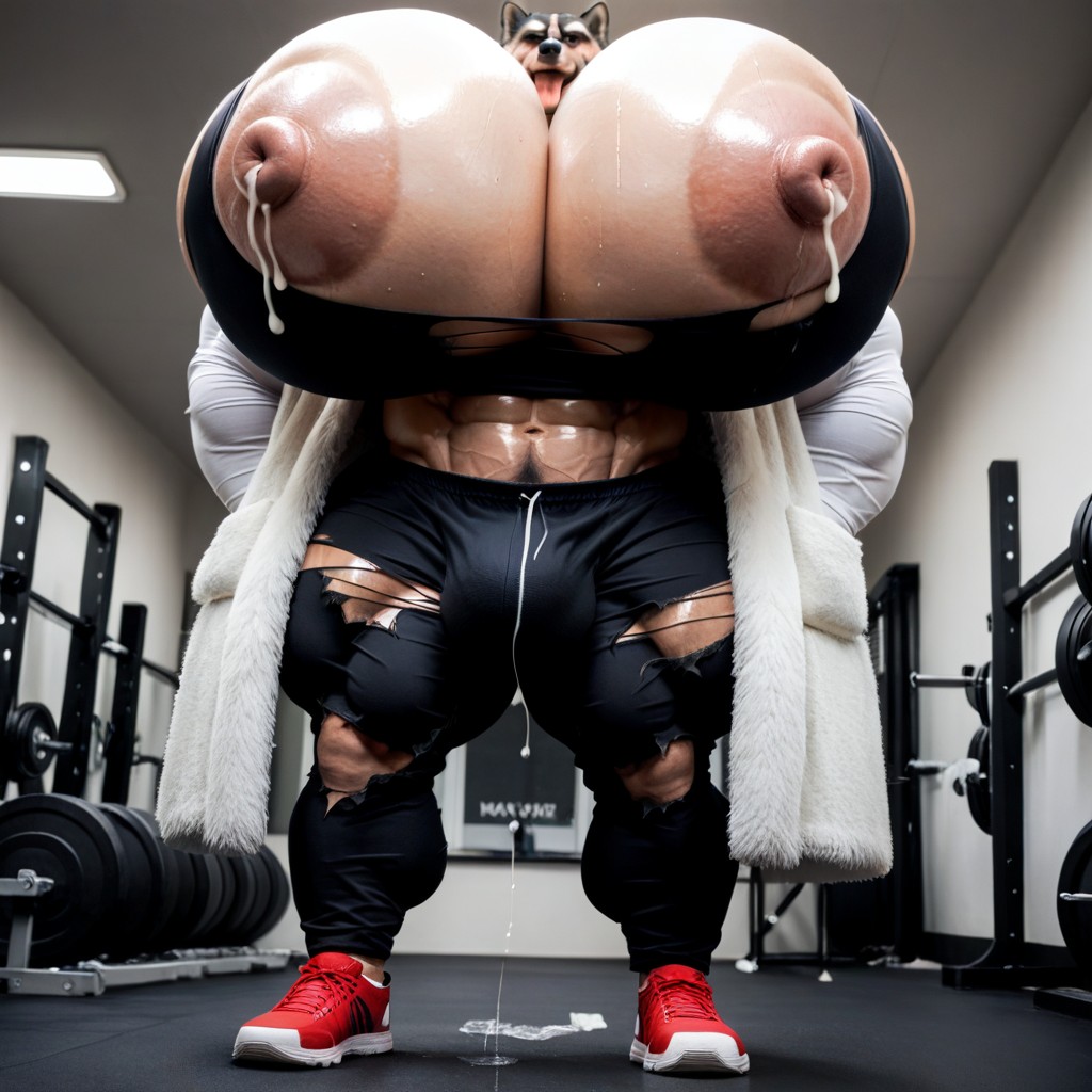Arms Behind Back, Tongue Out, Extremely Large Ass AI Gay Porn