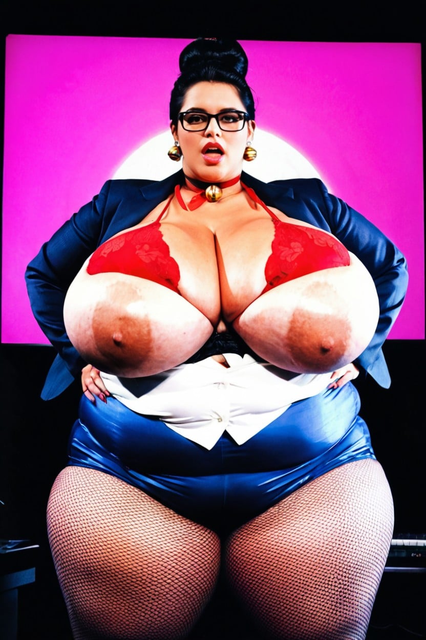 Bottom Up, Cleavage, Thick Black Framed Glasses BBW AI Porn