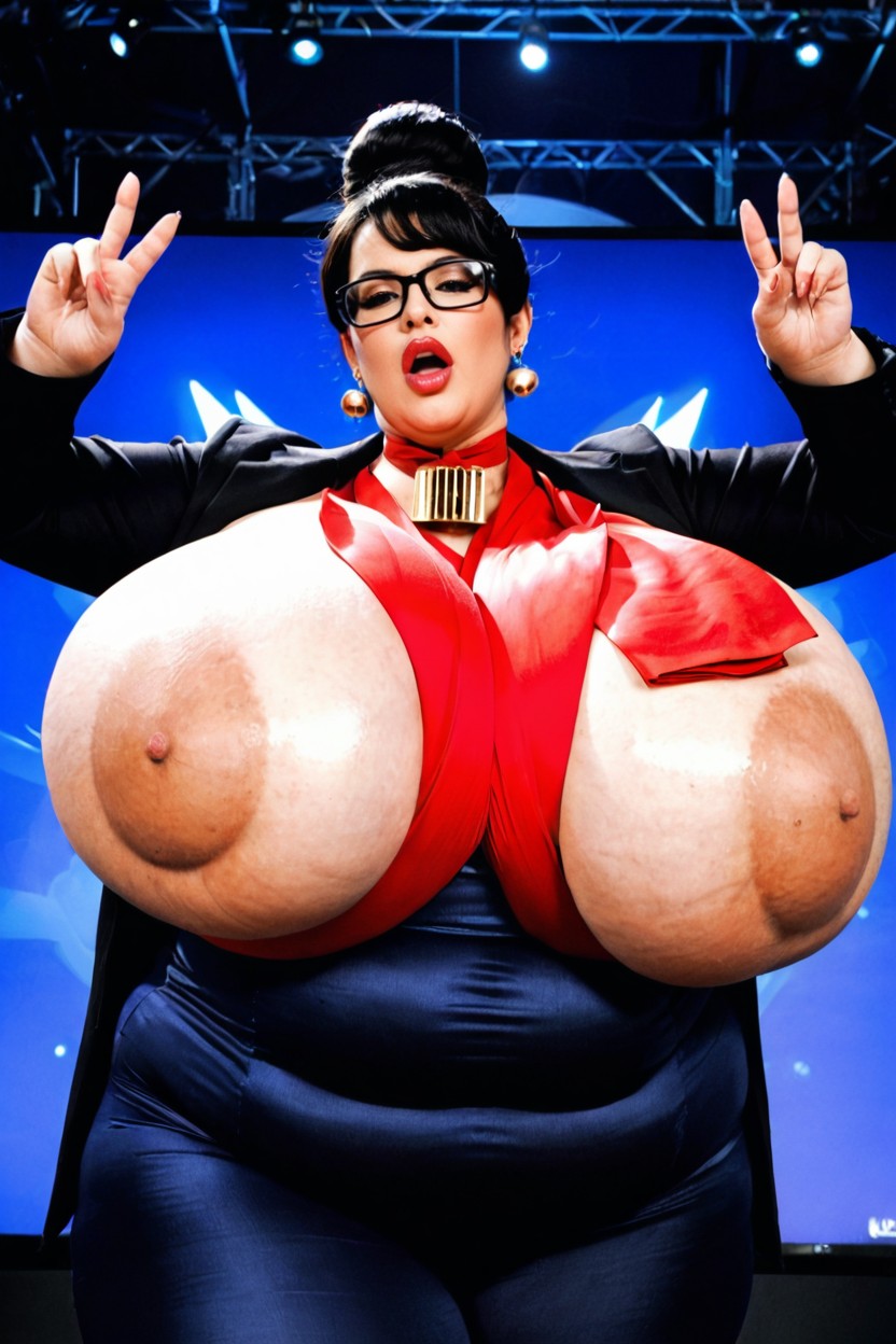 Choker With Bell, Only The Stage Is Bright, Large Circular Stage BBW AI Porn