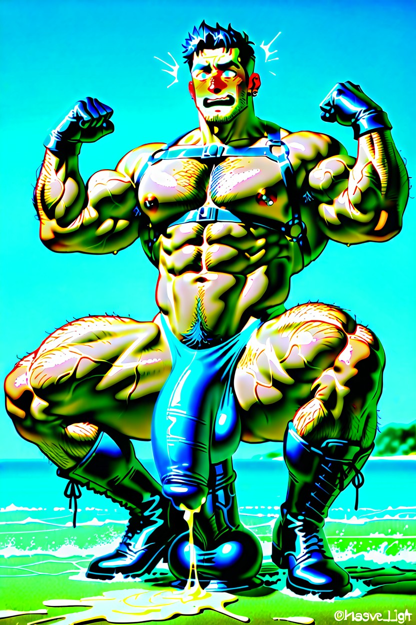 Dark Blue Hair, Chest Hair, Summer Light AI Gay Porn