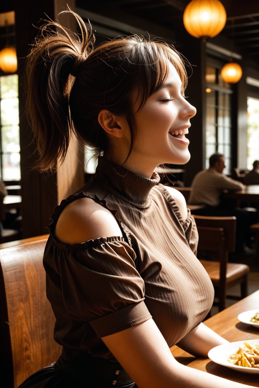 Side View, Side Bangs, Restaurant AI Porn