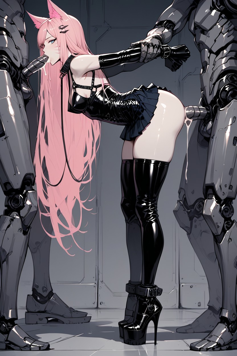 Metal Penis, Legs Restrained By Steel, Blowjob Hentai IA