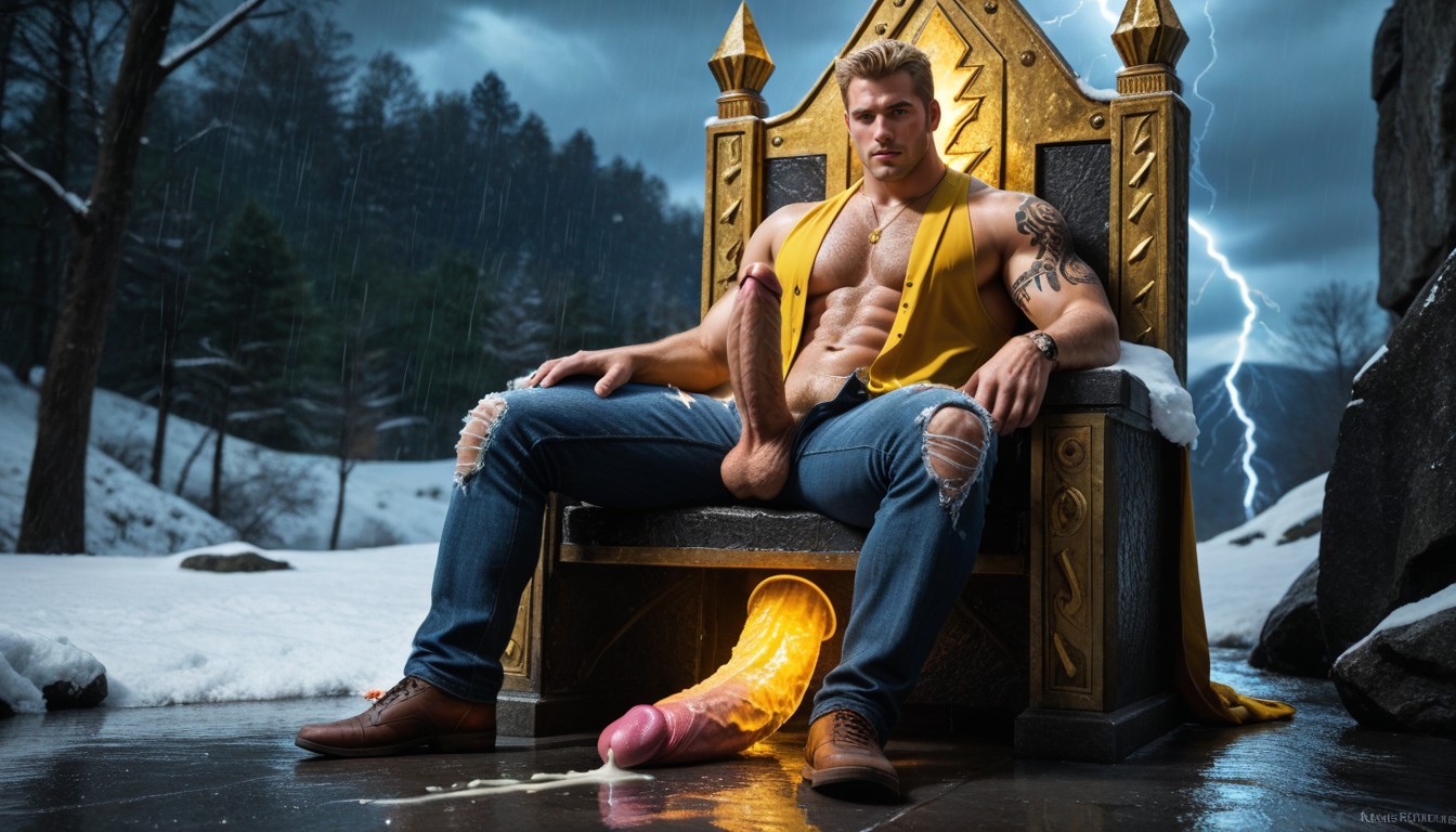 Cum Exploding Out Of Dildo, Fit Pecs, Three Gods Of Thunder AI Gay Porn