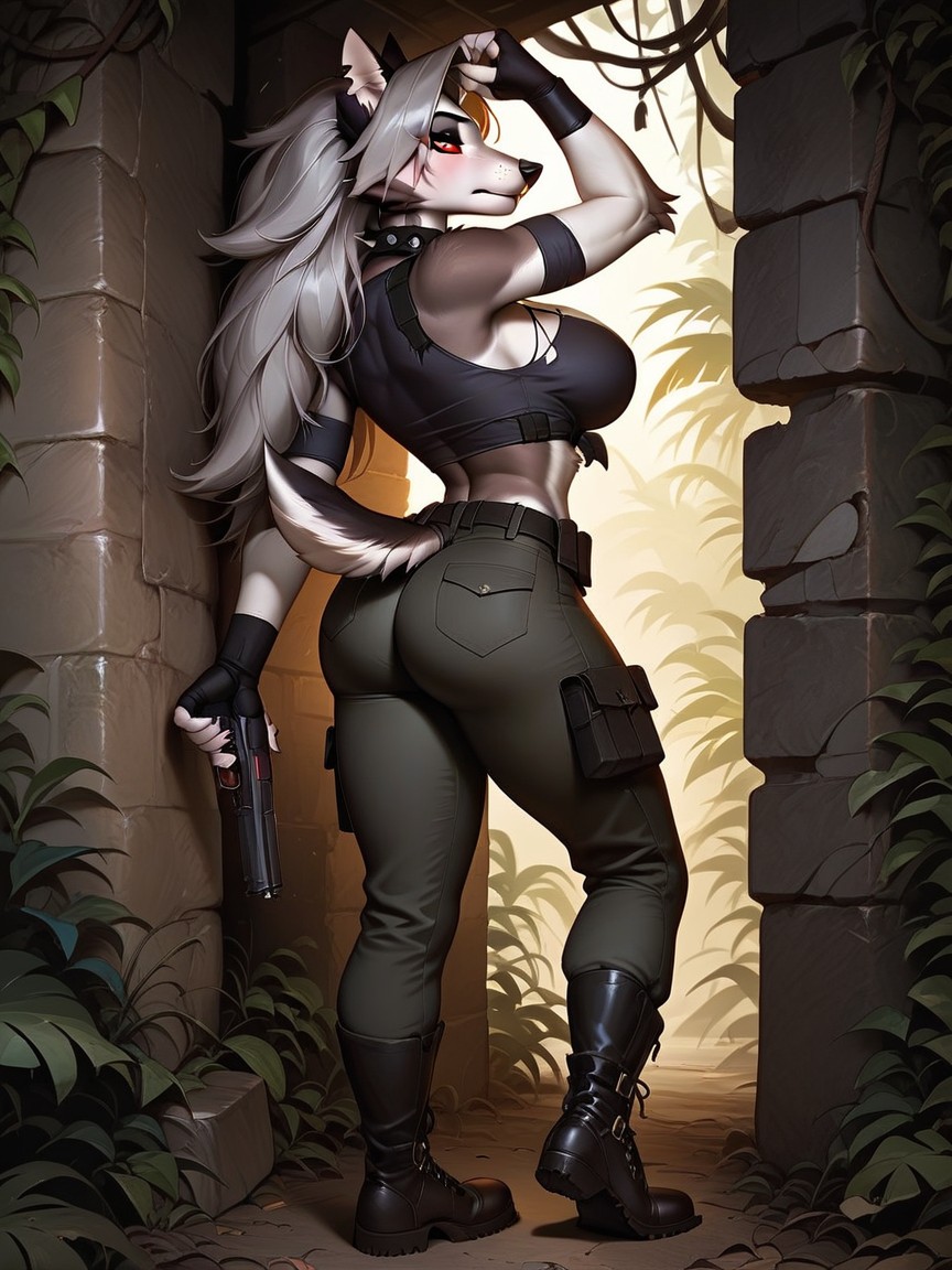 Grinning, Rounded Ass, In The Jungle Furry AI Porn