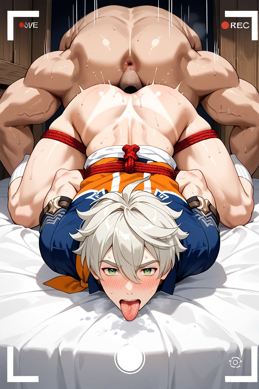 Bennett From Genshin Impact, Wood Cabin, Sweat Drops AI Gay Porn