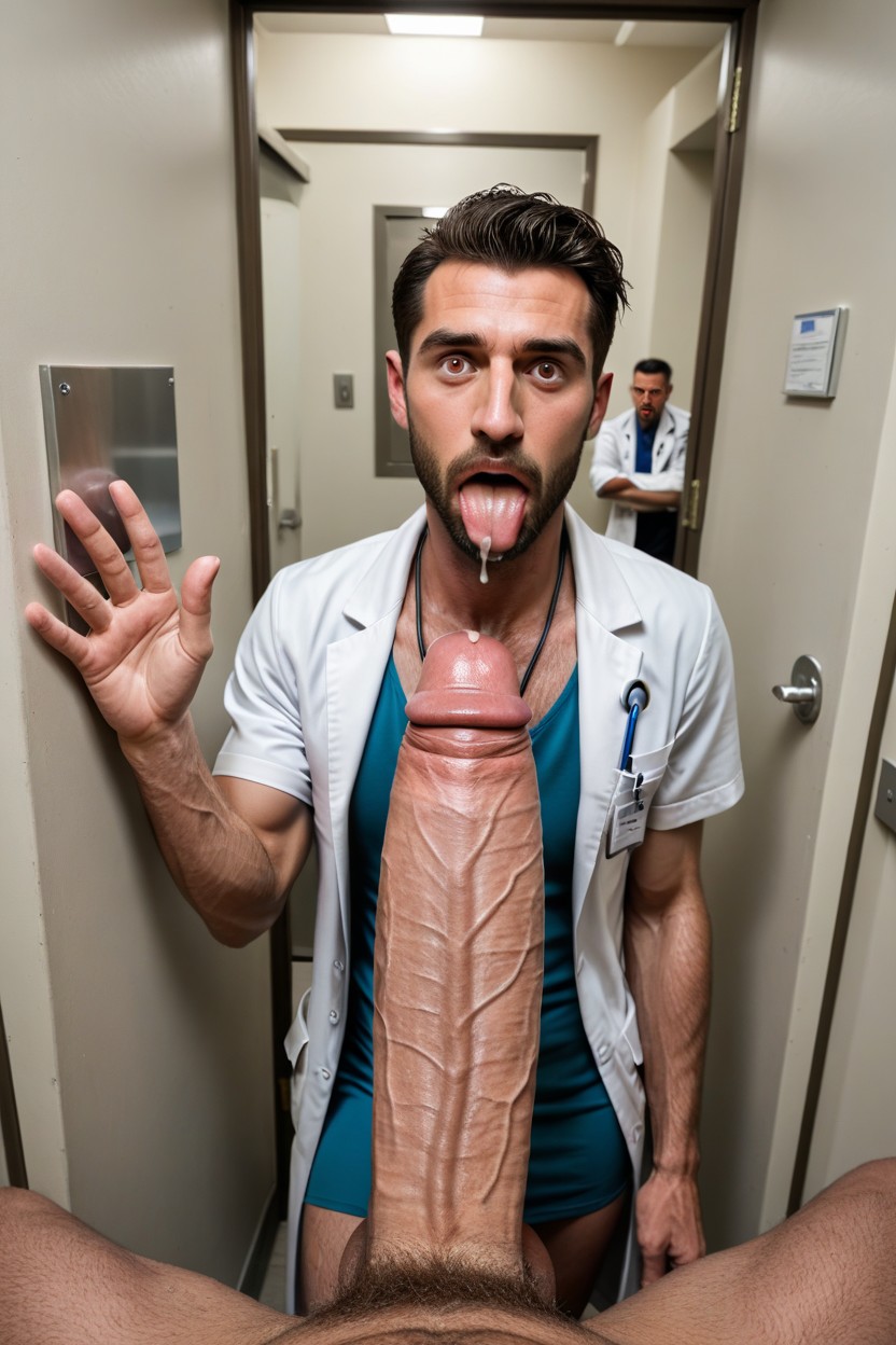 Penis Glans Below Mouth, Male Doctor With A Bearded Masculine Face, St Person Pov AI Gay Porn