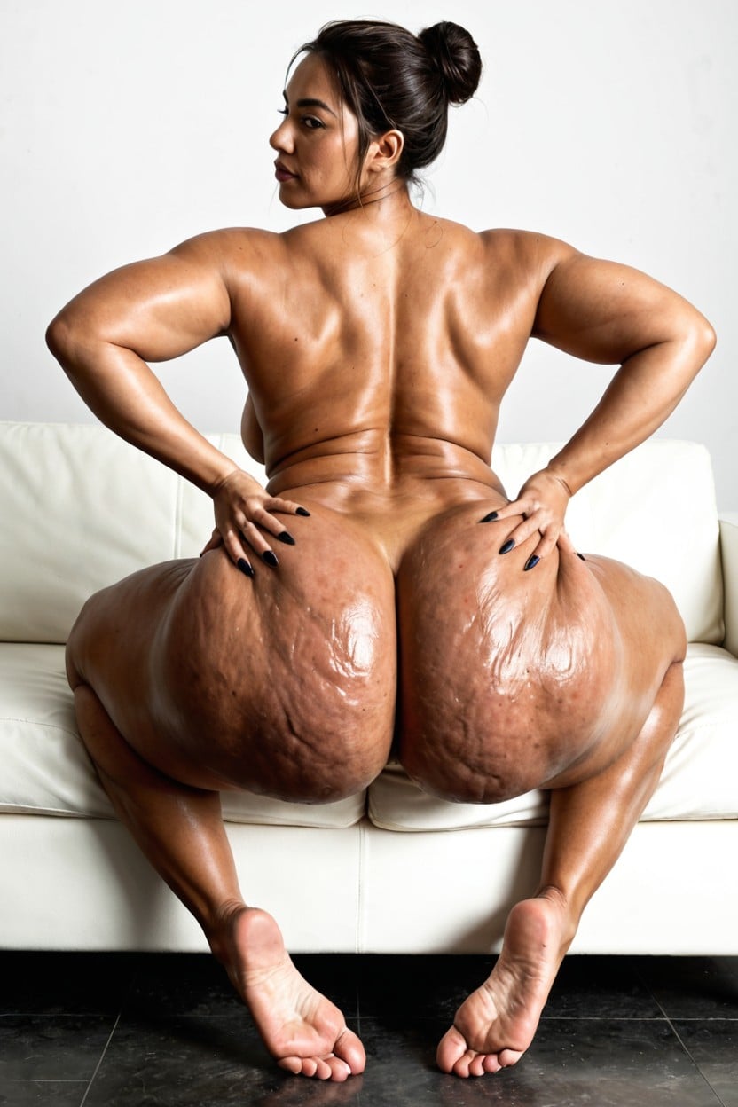 Massive Hyper Thighs, Exposed Navel, Hair Bun AI Porn