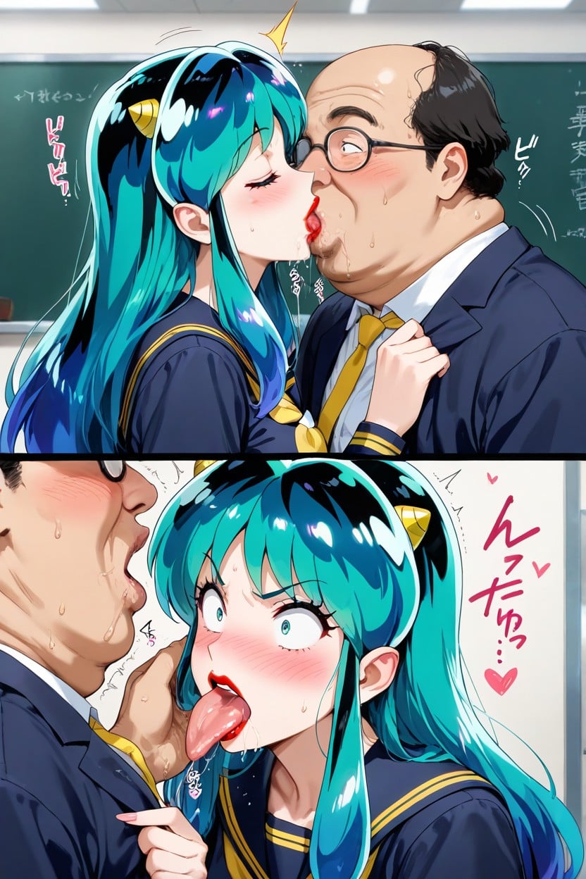A Ugly Fat Man Kissing From Front, Deep Kiss, Saliva Exchange Hentai AI Porn