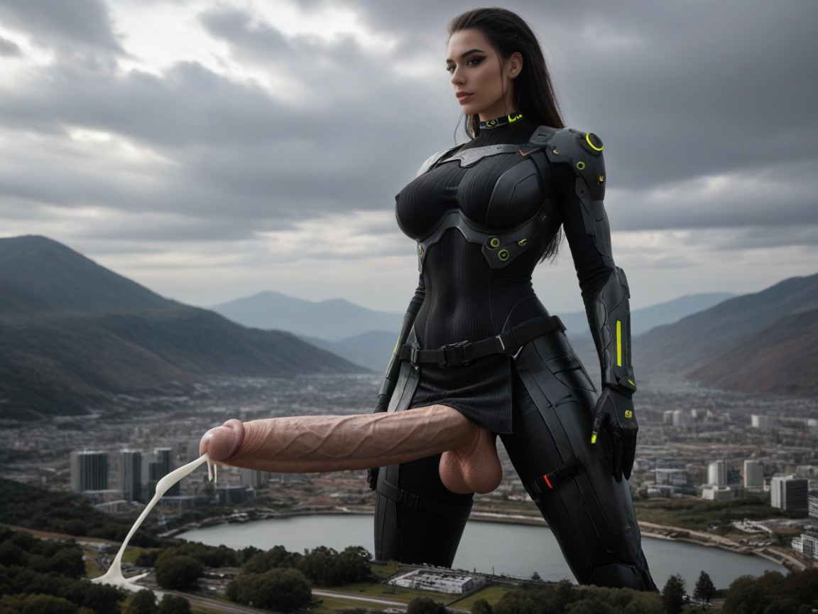 Black And Green Accents, Structured Green And Black Armored Bodysuit With Green Neon Accents, Pony Cock AI Porn