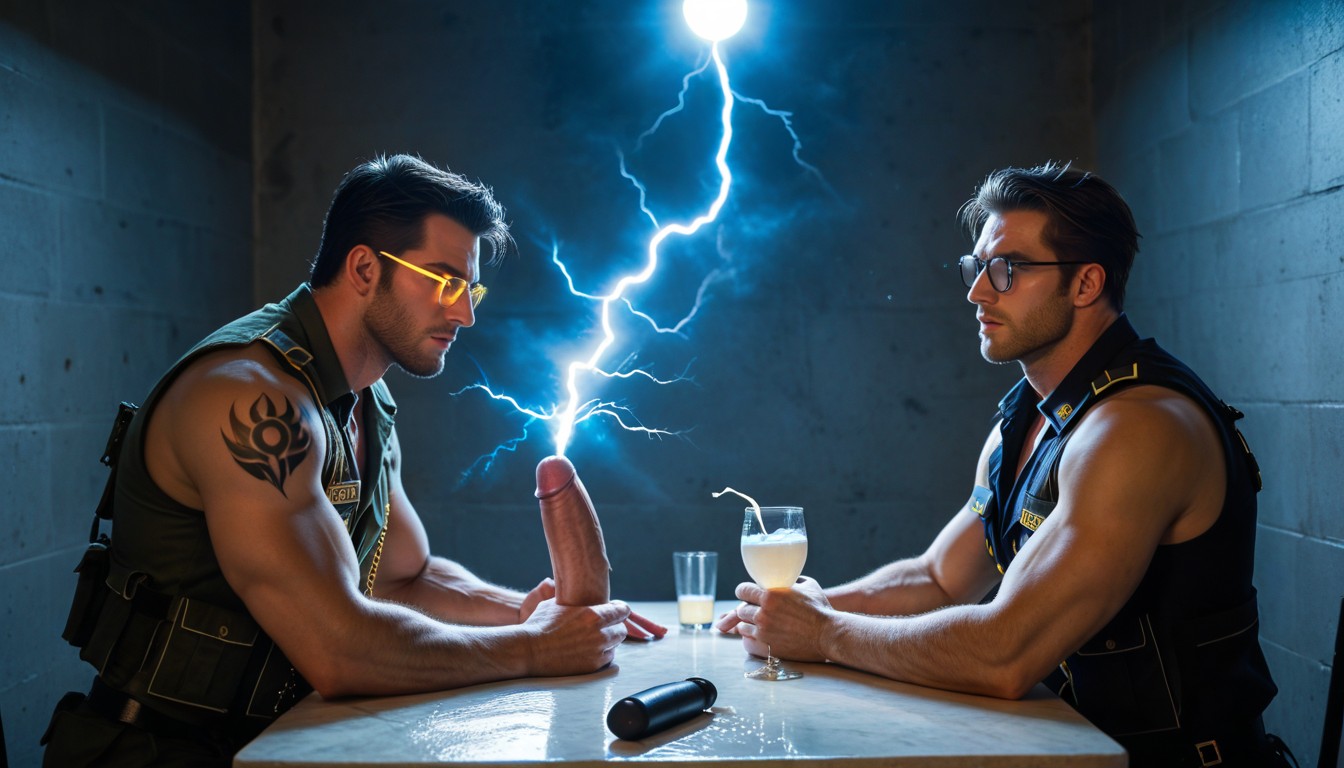 Lightning Tattoos On Neck, Neon Lighting, Drinks AI Gay Porn