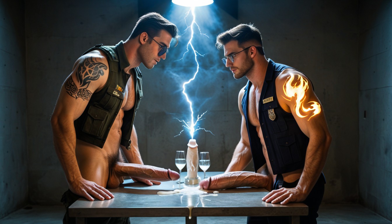 Moaning, Black Balls, White Dust On Cock AI Gay Porn