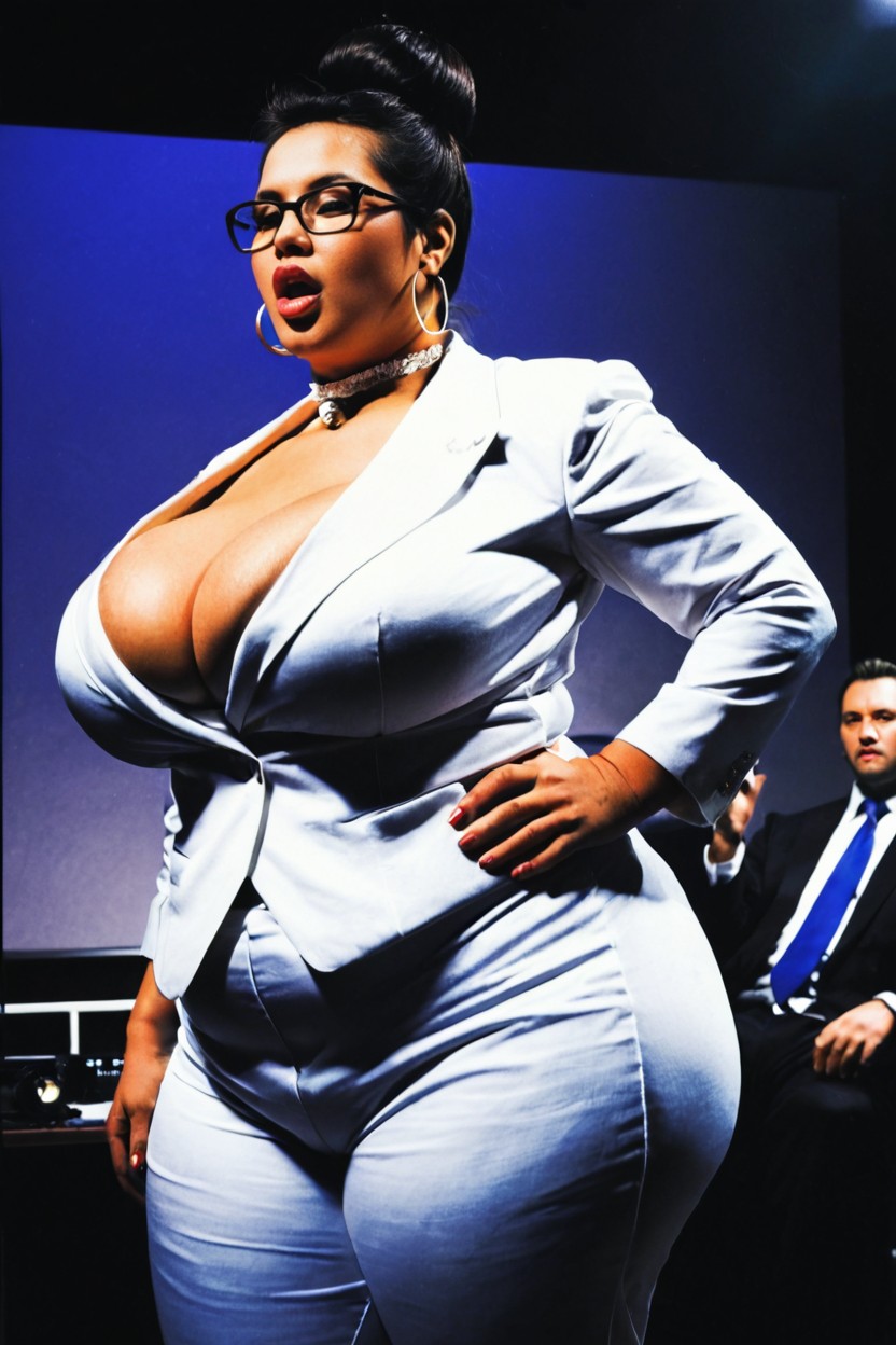 Serious Expression, Chubby, Lectures With Large Audiences BBW AI Porn