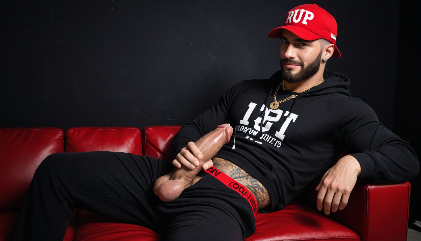 God Of Thunder As Virile Rugged Aggressive Latino Gangster, Pile Of White Powder On Tip Of Cock, Full Beard AI Gay Porn