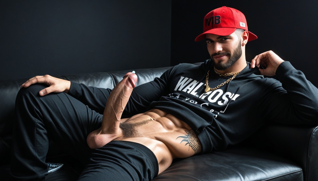 Cap With Letters Vipfuk, Oversized Hoodie, Smirking AI Gay Porn