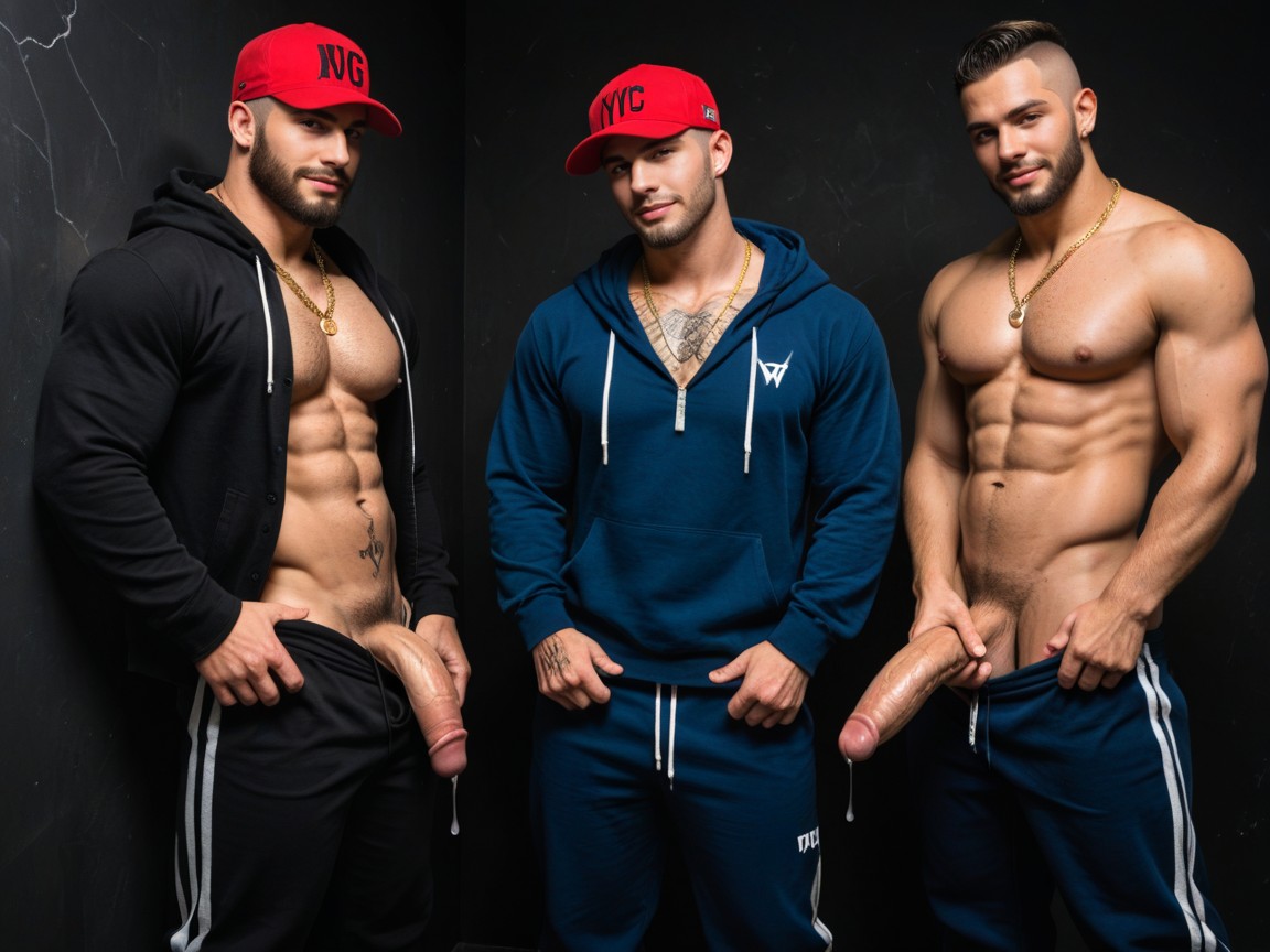 Black Walls, Muscular, Shaved Head AI Gay Porn