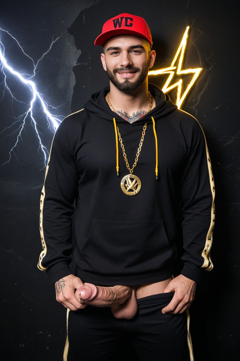 Mood Lighting, Black Cap Says Fuckr, Huge Thick Vibrating Bbc Cock Looks Like Dildo AI Gay Porn