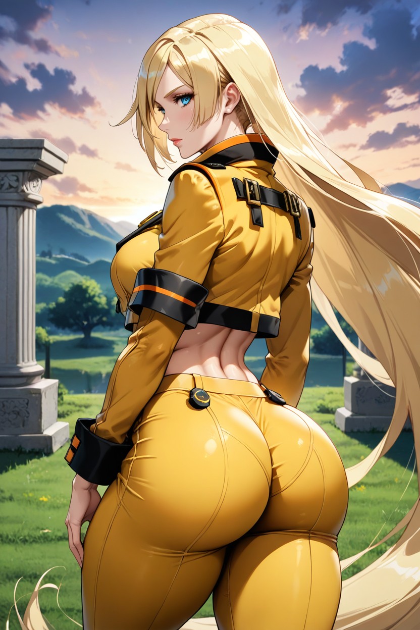 Curvy, Beautiful Background, Green Field AIポルノ