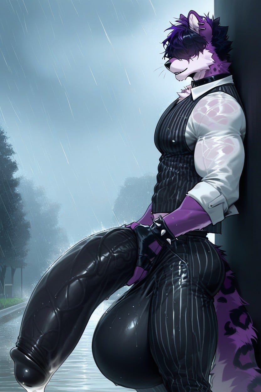 Black Hair And Violet Hair, Hair Over Eyes, Baggy Sleeves Furry AI Porn