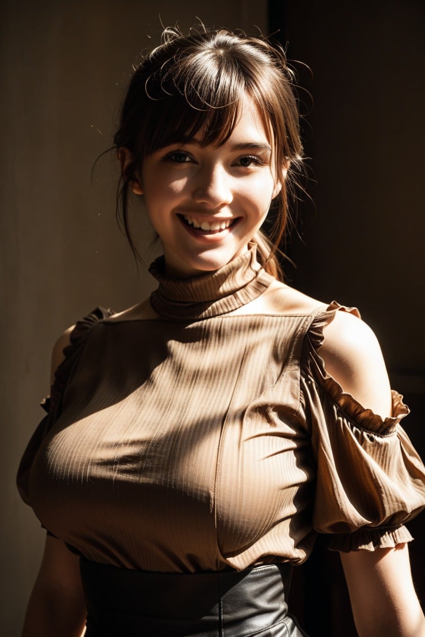 Conservative Blouse, Semi Profile, Brown Eyes AIポルノ