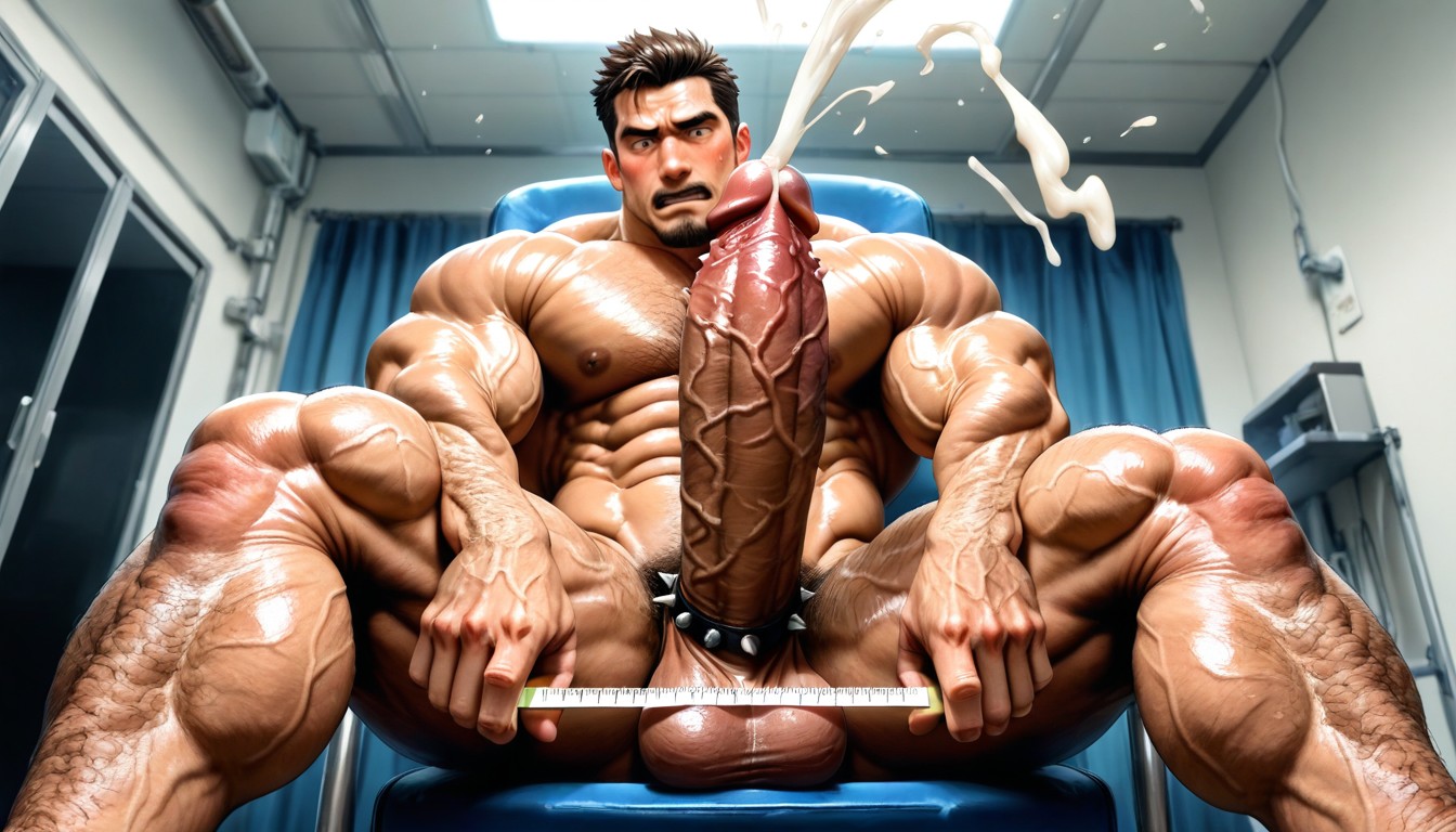 Hard Cock, Naked, Holding Ruler Against Cock AI Gay Porn