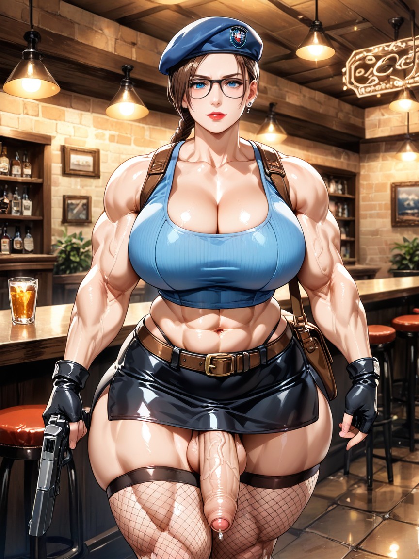Glasses, Jill Valentine From Resident Evil, Muscle Shoulders AI Gay Porn
