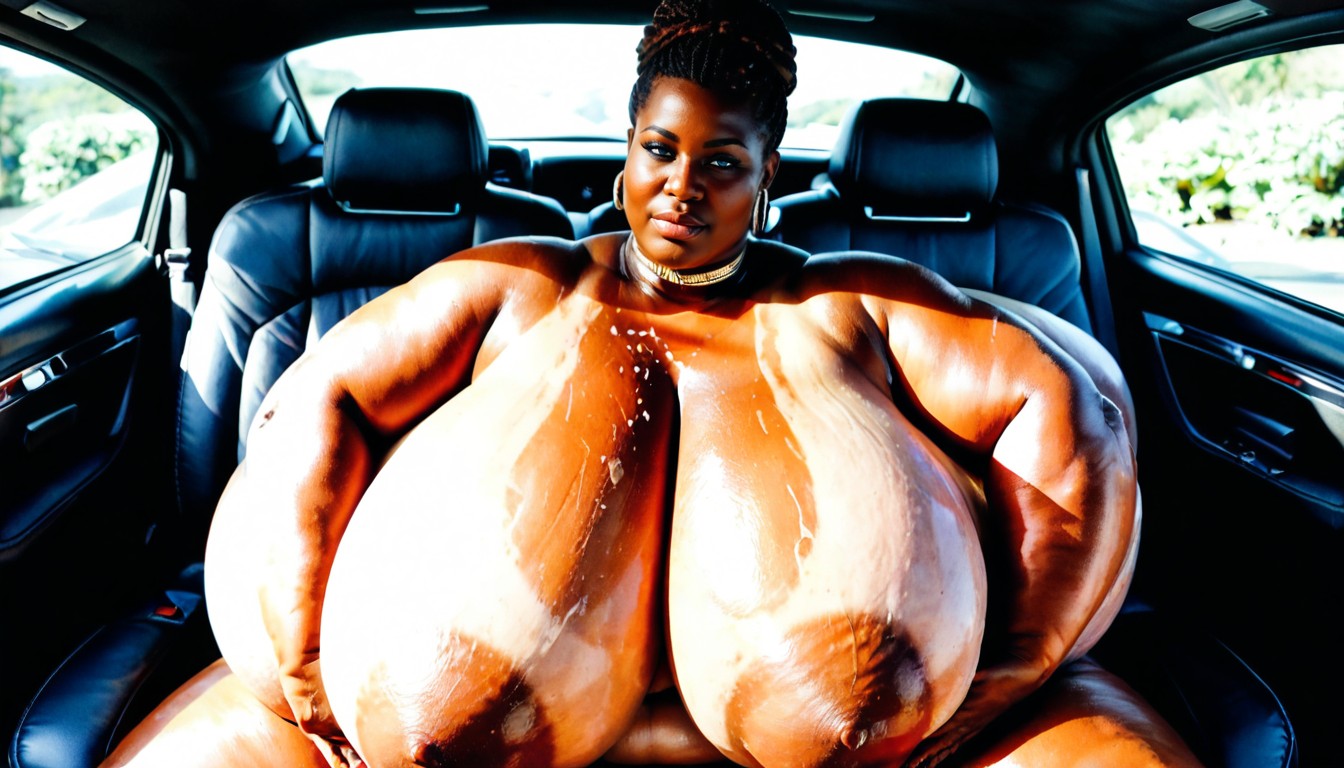 Hair Bun, Hyper Massive Breasts, Car AI Porn