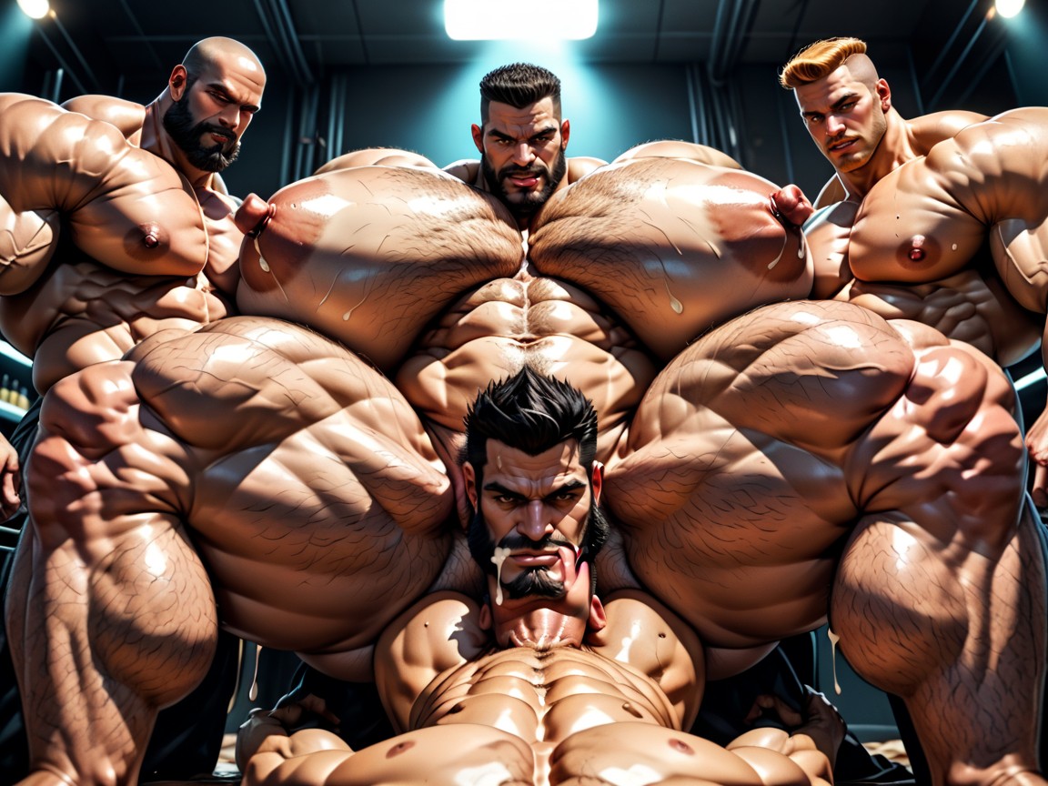 Front View, Big Pecs, Shaved Heads AI Porn