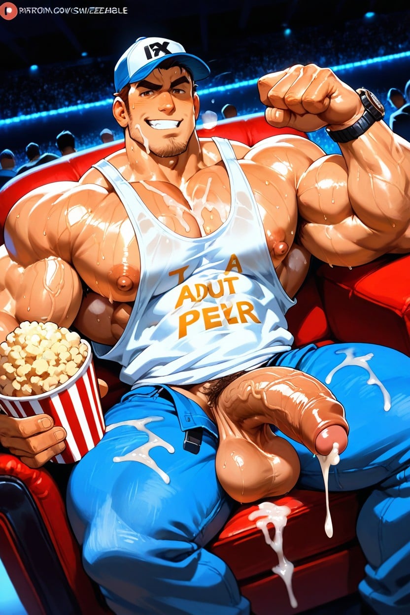 Huge Muscular Body, Cock In Popcorn, Octane Render AI Gay Porn