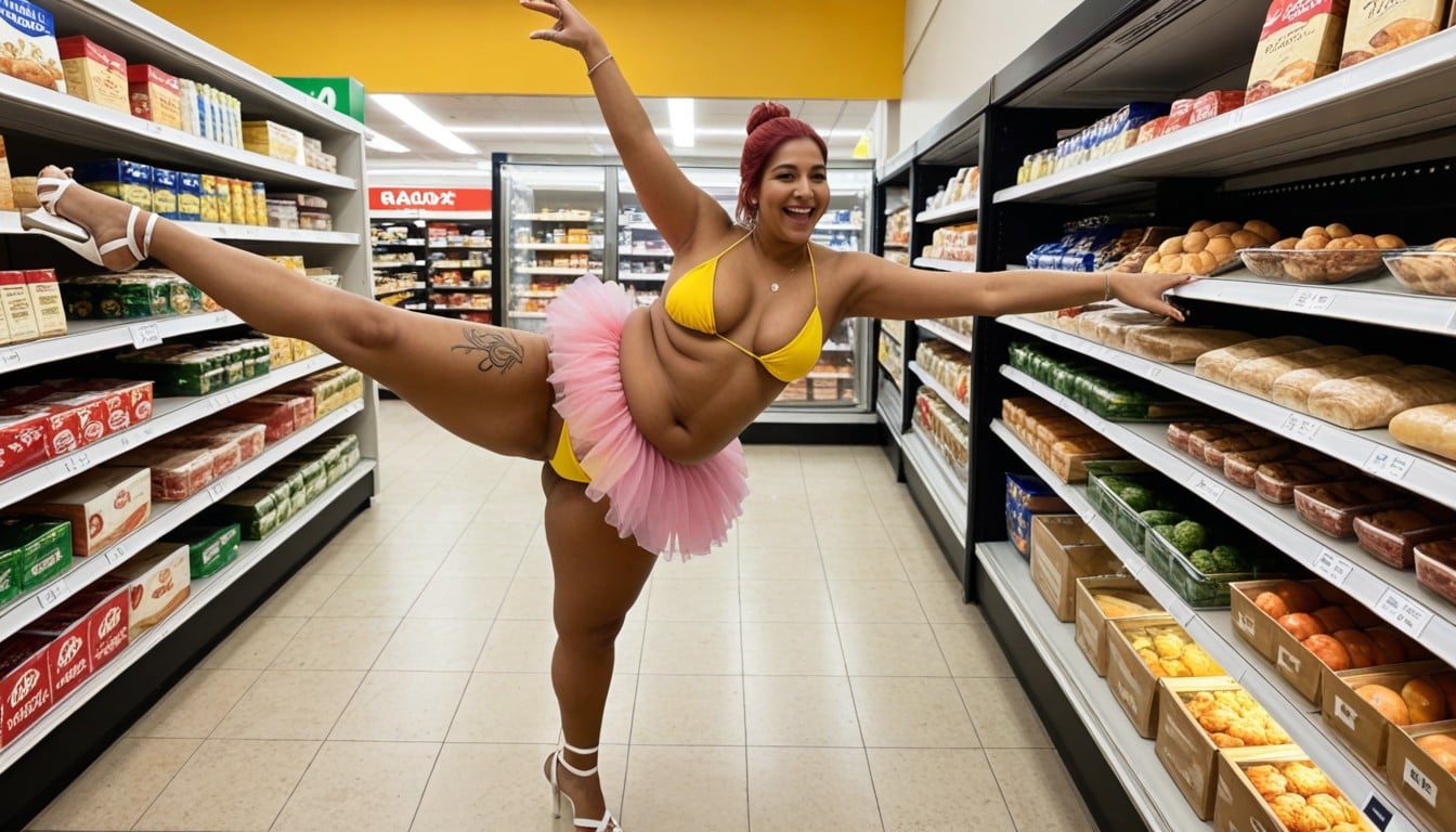 Red Hair, She Is Standing Like A Ballerina, Erect Nipples AIポルノ