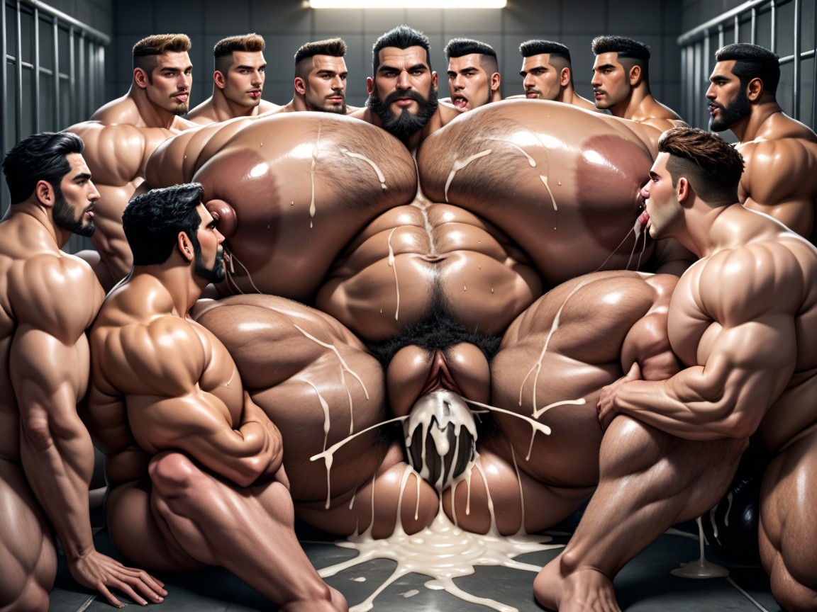 Wide Angle, Oiled Skin, Hairy Thick Hyper Muscled Body AI Porn