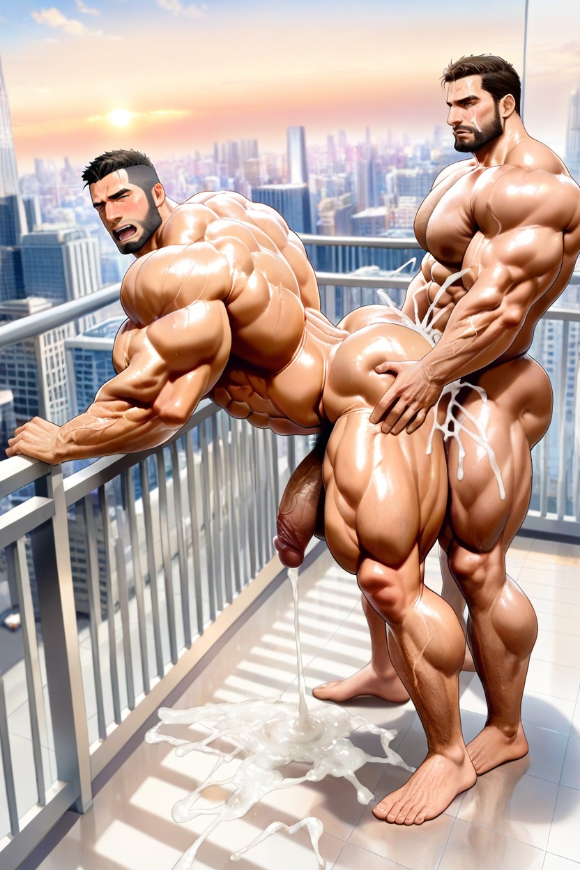 Sculpted Neck, Groß, Titan-like Muscular Physique KI Schwulenporno