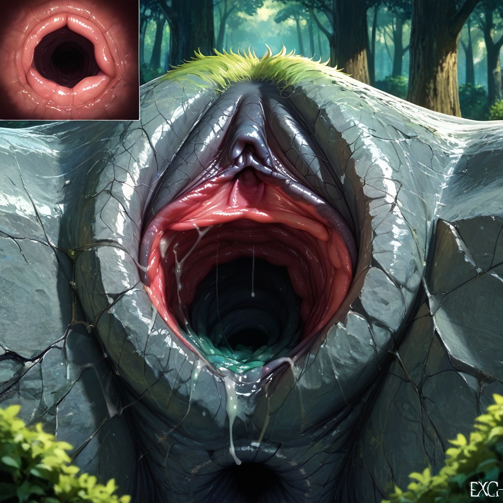 Excessive Gape, Stone Pussy Incorporated Into Natural Landscape, Excessive Close Up AI Gay Porn