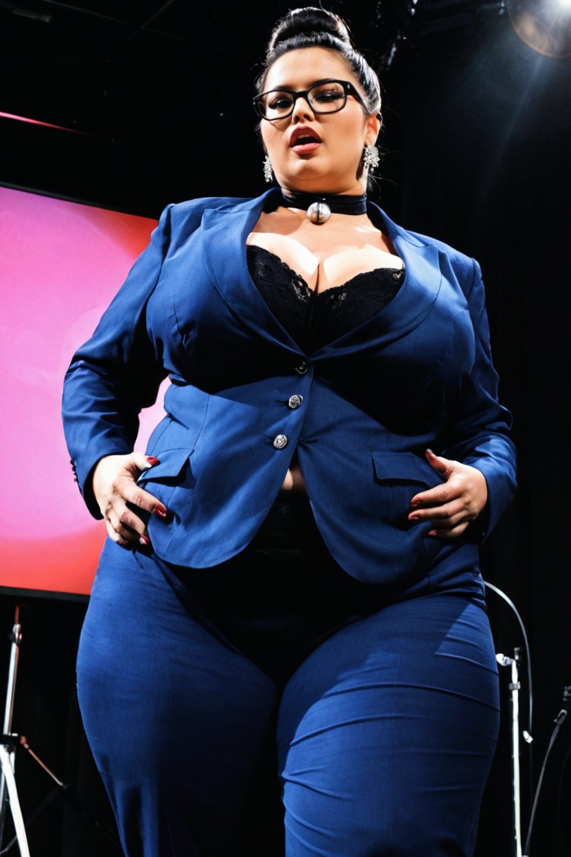 Slightly Open Mouth, Clothed Hyper Massive Gigantic Perky Breasts, Black Eyes BBW AI Porn