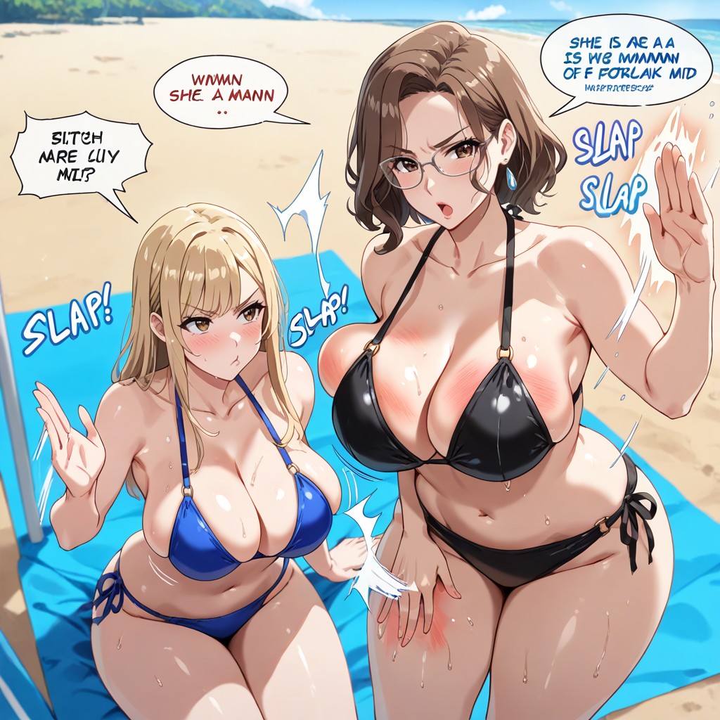 One Woman Uses Her Hand To Slap Breasts Of Other, Glasses, While Other Pouting AI Gay Porn