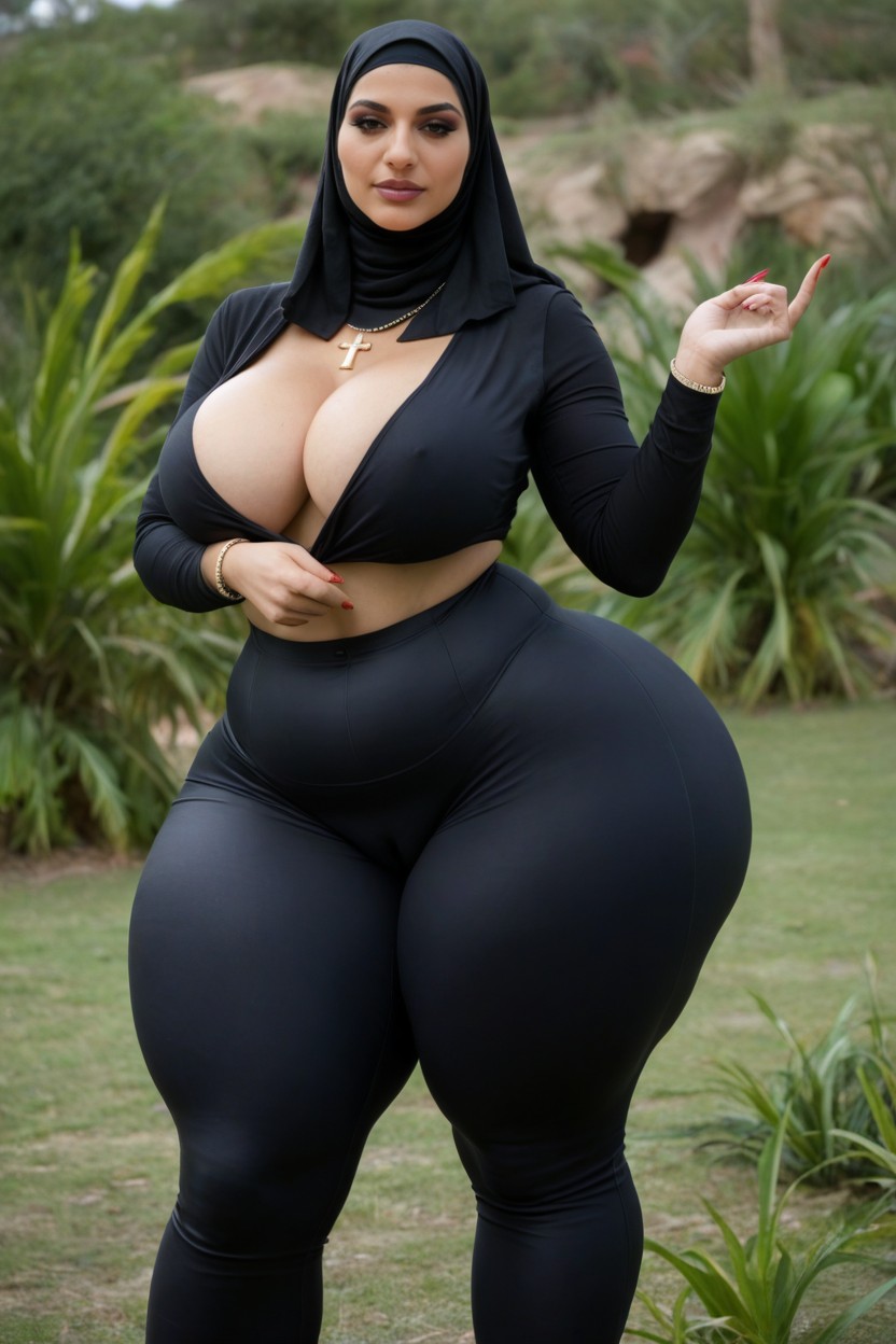 히잡, Focus On Hijab Woman Goddess Of Beauty Extrêmement Beautiful In Bank Office, 중간 가슴 AI 포르노