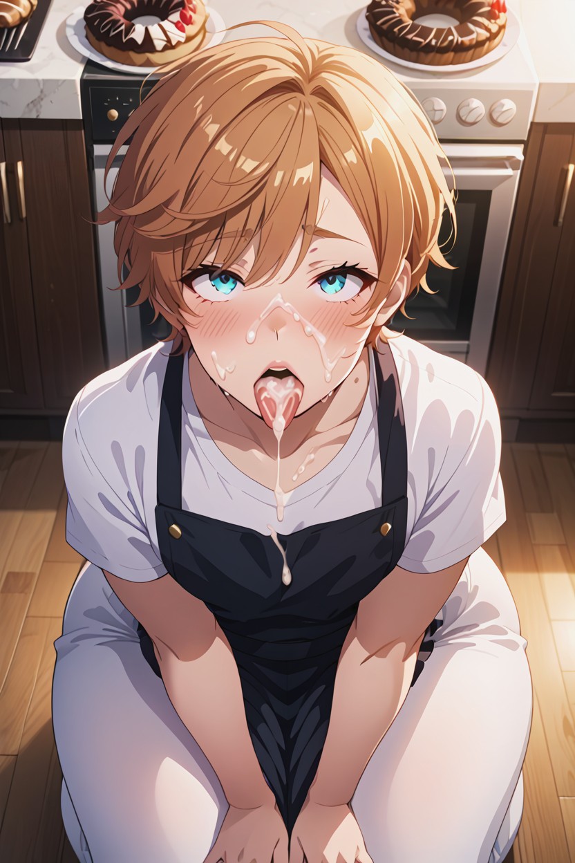 Looking Up At Viewer, Light Skin Tone, Chubby Feminine Male AI Gay Porn