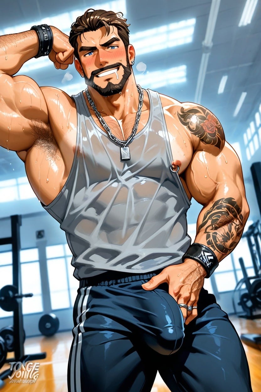 Sleeve Full Tattoos, Leather Armbands On Both Arms, Hyper Handsome AI Gay Porn